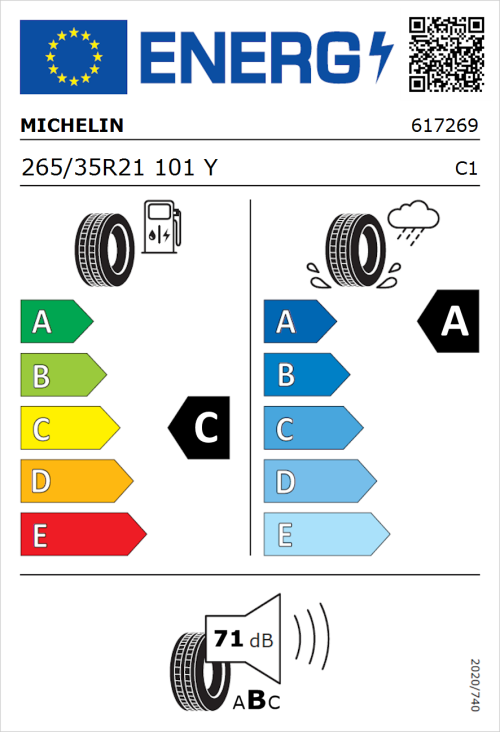 Tyre Label for Michelin Pilot Sport 4 S 265/35R21 101Y