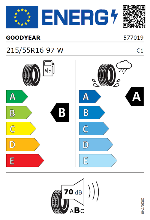 Tyre Label for Goodyear EfficientGrip Performance 2 215/55R16 97W
