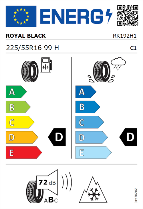 Tyre Label for Royal Black Winter 225/55R16 99H