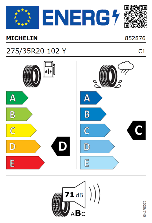Tyre Label for Michelin Pilot Sport 4 S 275/35R20 102Y