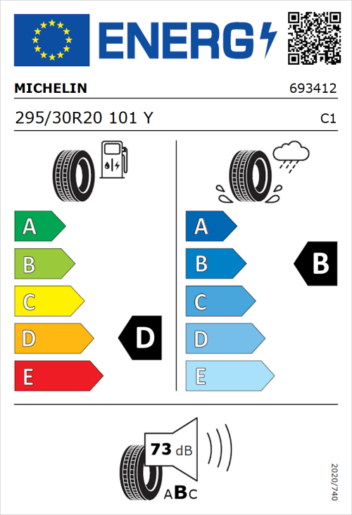 Tyre Label for Michelin Pilot Sport 4 S 295/30R20 101Y