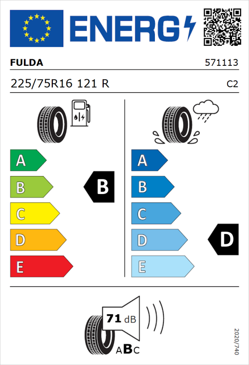 Tyre Label for Fulda Conveo Tour 2 225/75R16 121R