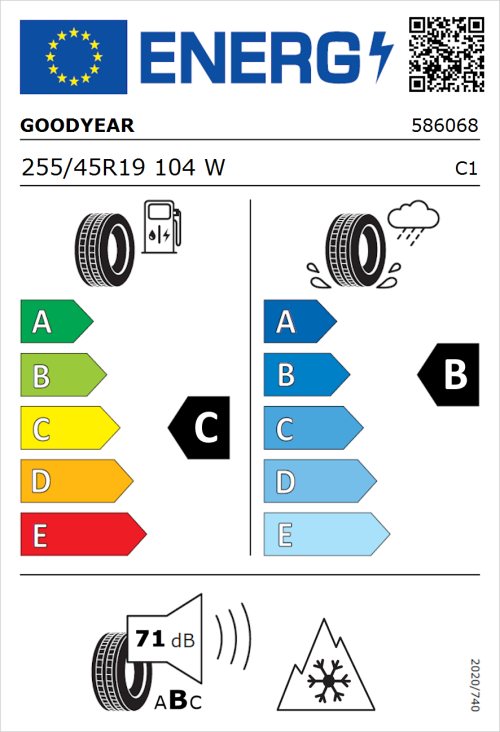 Tyre Label for Goodyear Vector 4Seasons Gen 3 SUV 255/45R19 104W