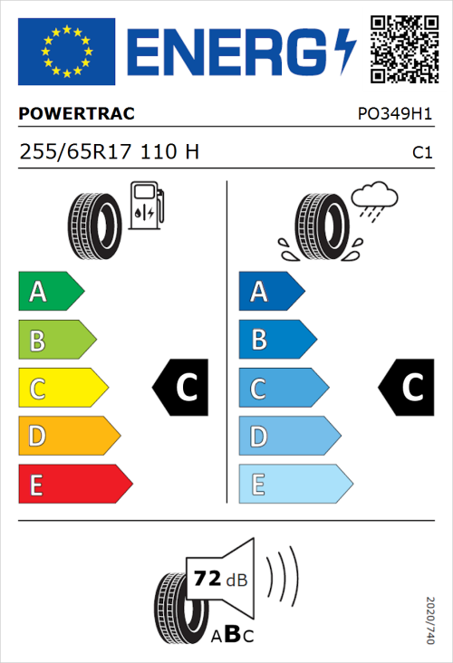 Tyre Label for Powertrac City Rover 255/65R17 110H