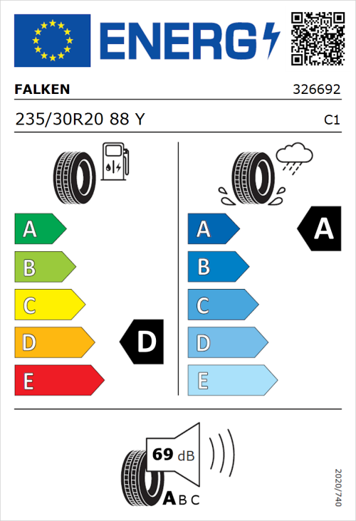 Tyre Label for Falken Azenis FK510 235/30R20 88Y