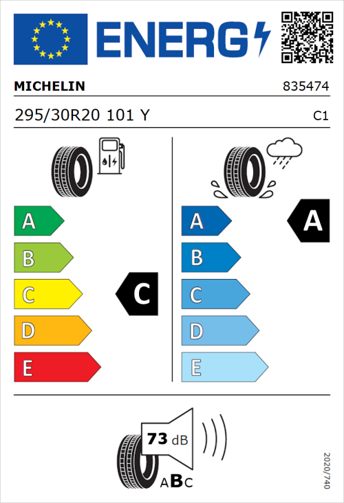 Tyre Label for Michelin Pilot Sport 4 S 295/30R20 101Y