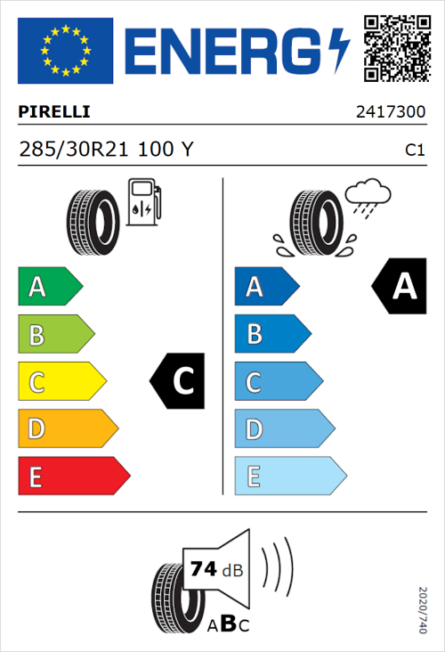 Tyre Label for Pirelli P Zero (PNCS) 285/30R21 100Y